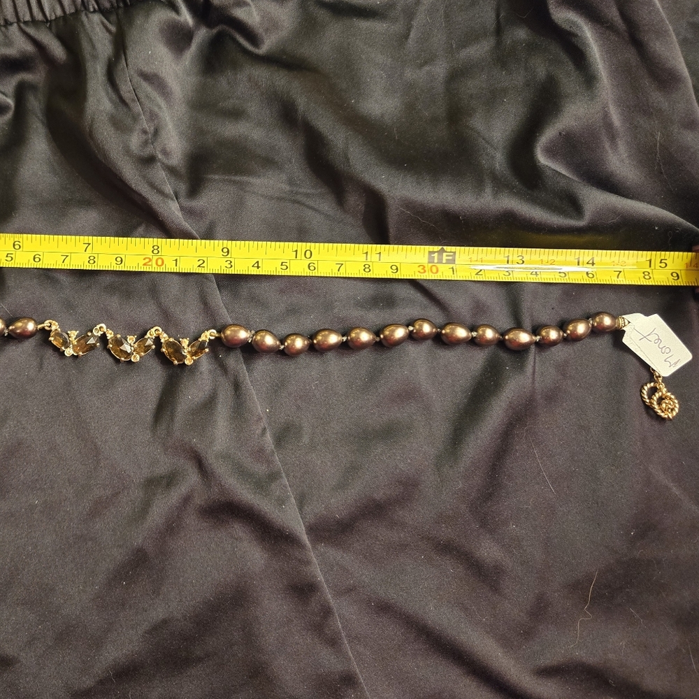 ⭐ Vintage Monet Gunmetal Bead & Purple Crystal Necklace — Collar Length — Signed - Picture 3 of 13